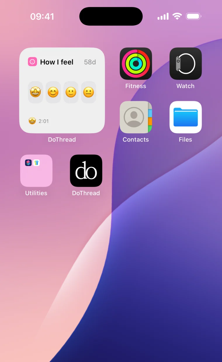 The DoThread mood widget sitting on an iPhone Home Screen