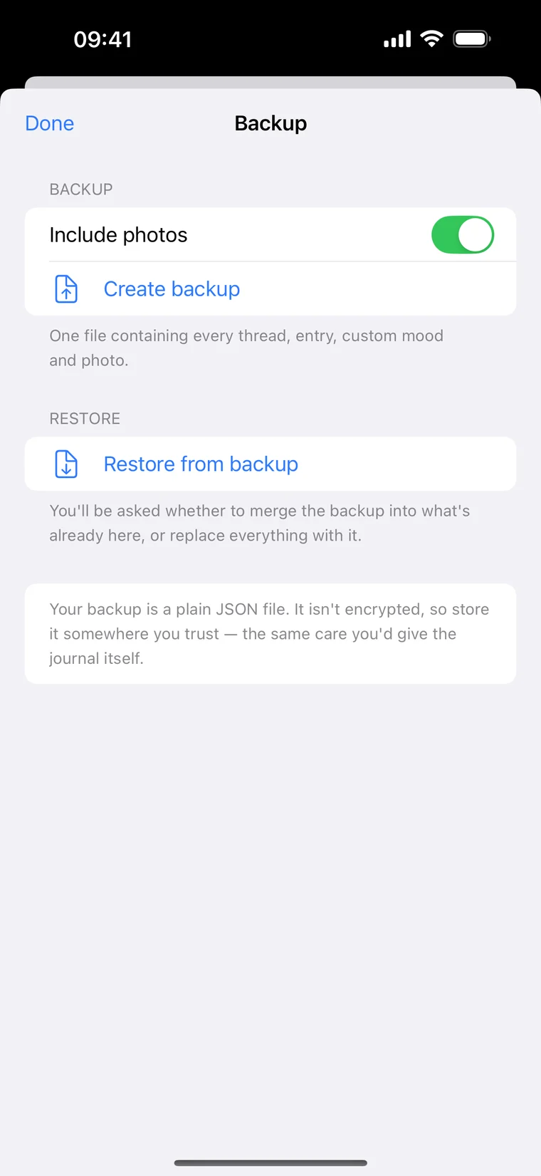 DoThread: One file with every thread, entry and photo.